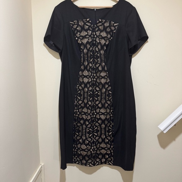 Dress Barn Dresses & Skirts - Women’s DressBarn Formal Black Nude Detail Lace Tight Short Sleeve Dress Size 16